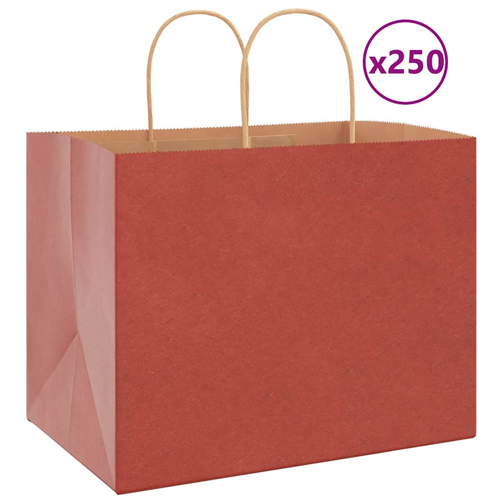 HKH Sacos de Papel 250 Unidades com Alças - Vermelho - 32x22x24 cm