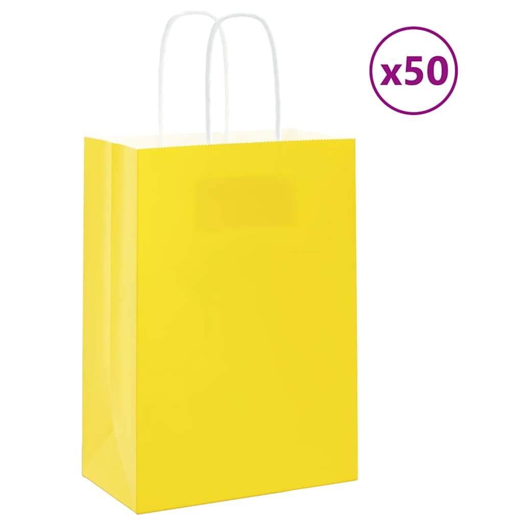 HKH Sacos de Papel 50 Unidades com Alças - Amarelo - 15x8x21 cm