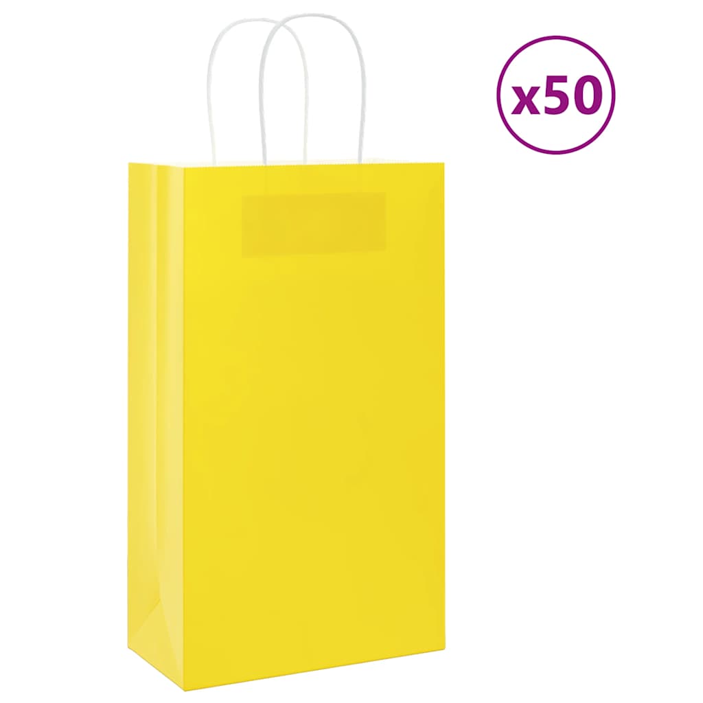 HKH Sacos de Papel 50 Unidades com Alças - Amarelo - 21x11x36 cm