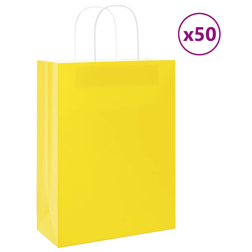 HKH Sacos de Papel 50 Unidades com Alças - Amarelo - 26x12x35 cm