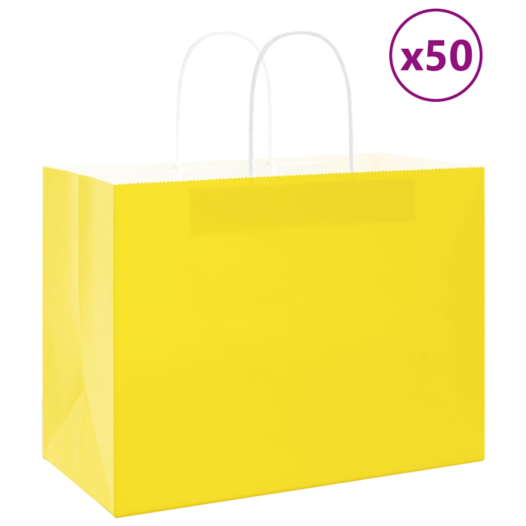 HKH Sacos de Papel 50 Unidades com Alças - Amarelo - 32x17x25 cm
