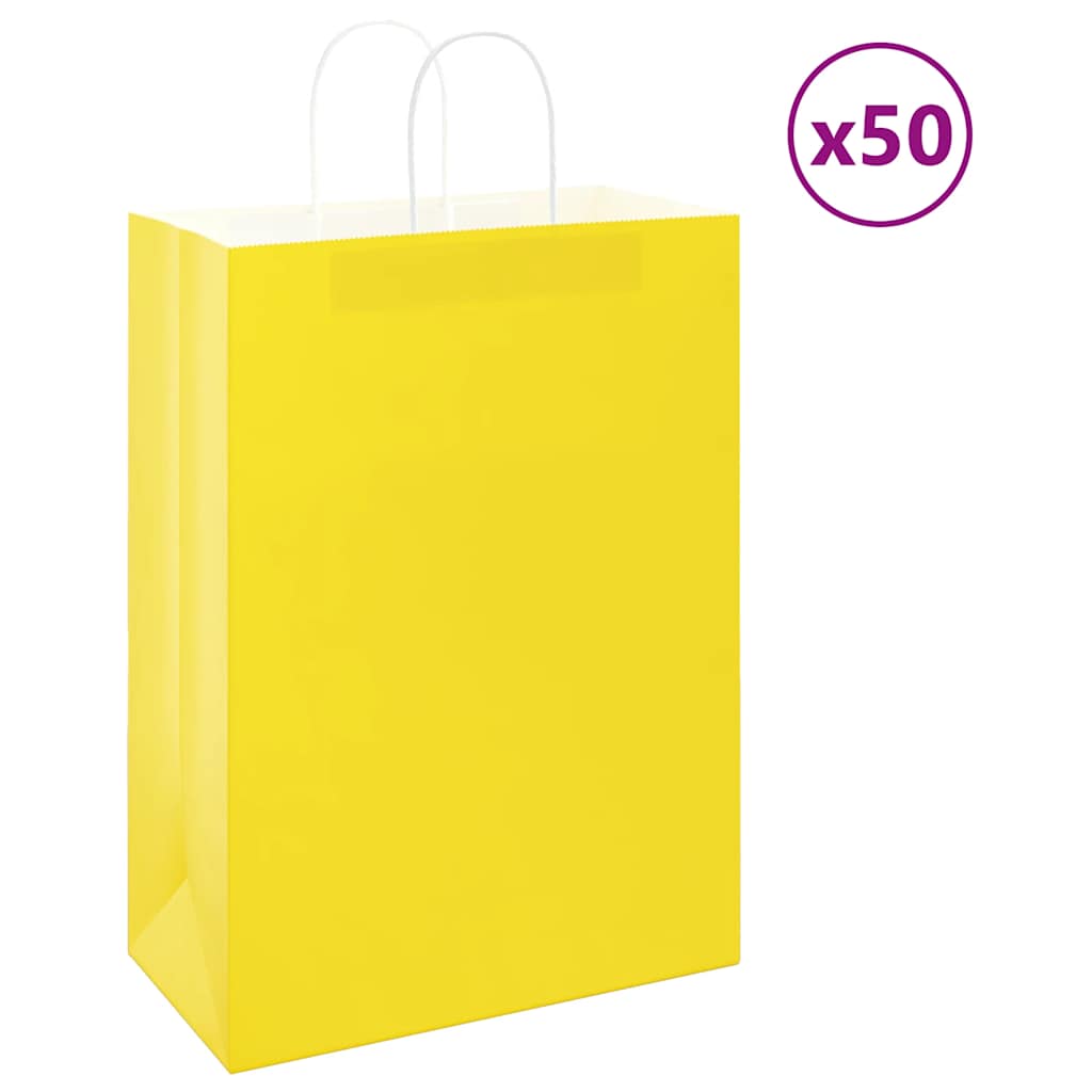 HKH Sacos de Papel 50 Unidades com Alças - Amarelo - 32x17x44 cm