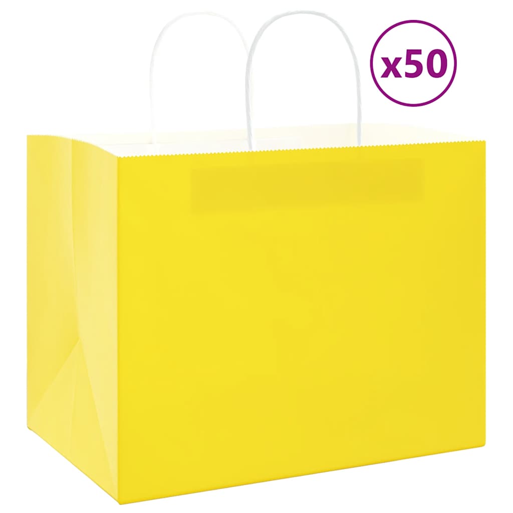 HKH Sacos de Papel 50 Unidades com Alças - Amarelo - 32x22x24 cm