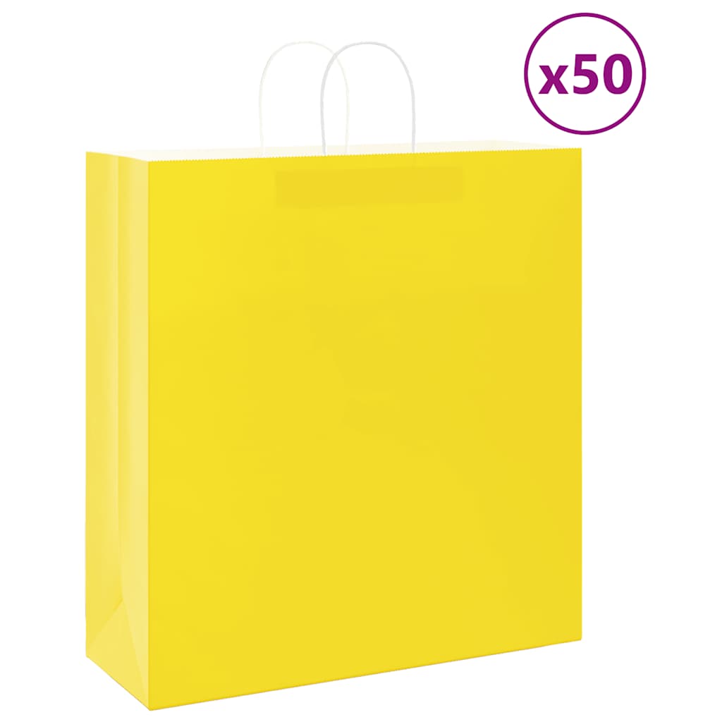 HKH Sacos de Papel 50 Unidades com Alças - Amarelo - 45x17x48 cm