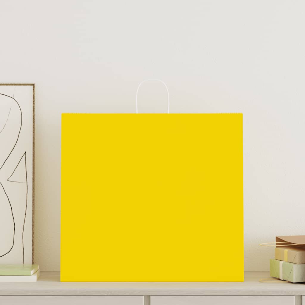 HKH Sacos de Papel 50 Unidades com Alças - Amarelo - 54x15x49 cm
