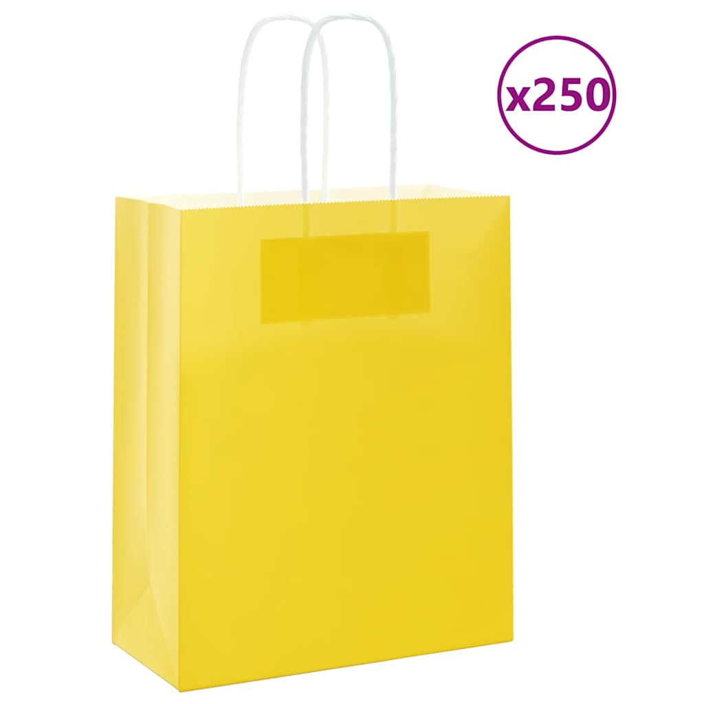 HKH Sacos de Papel 250 Unidades com Alças - Amarelo - 18x8x22 cm