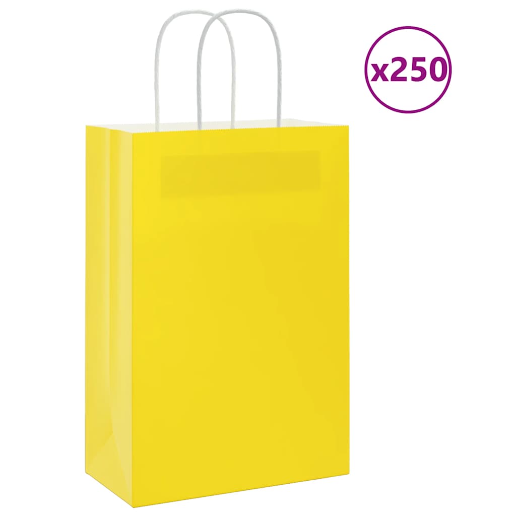 HKH Sacos de Papel 250 Unidades com Alças - Amarelo - 21x11x31 cm