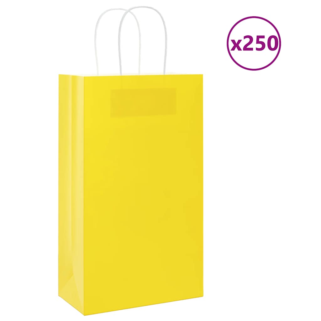 HKH Sacos de Papel 250 Unidades com Alças - Amarelo - 21x11x36 cm