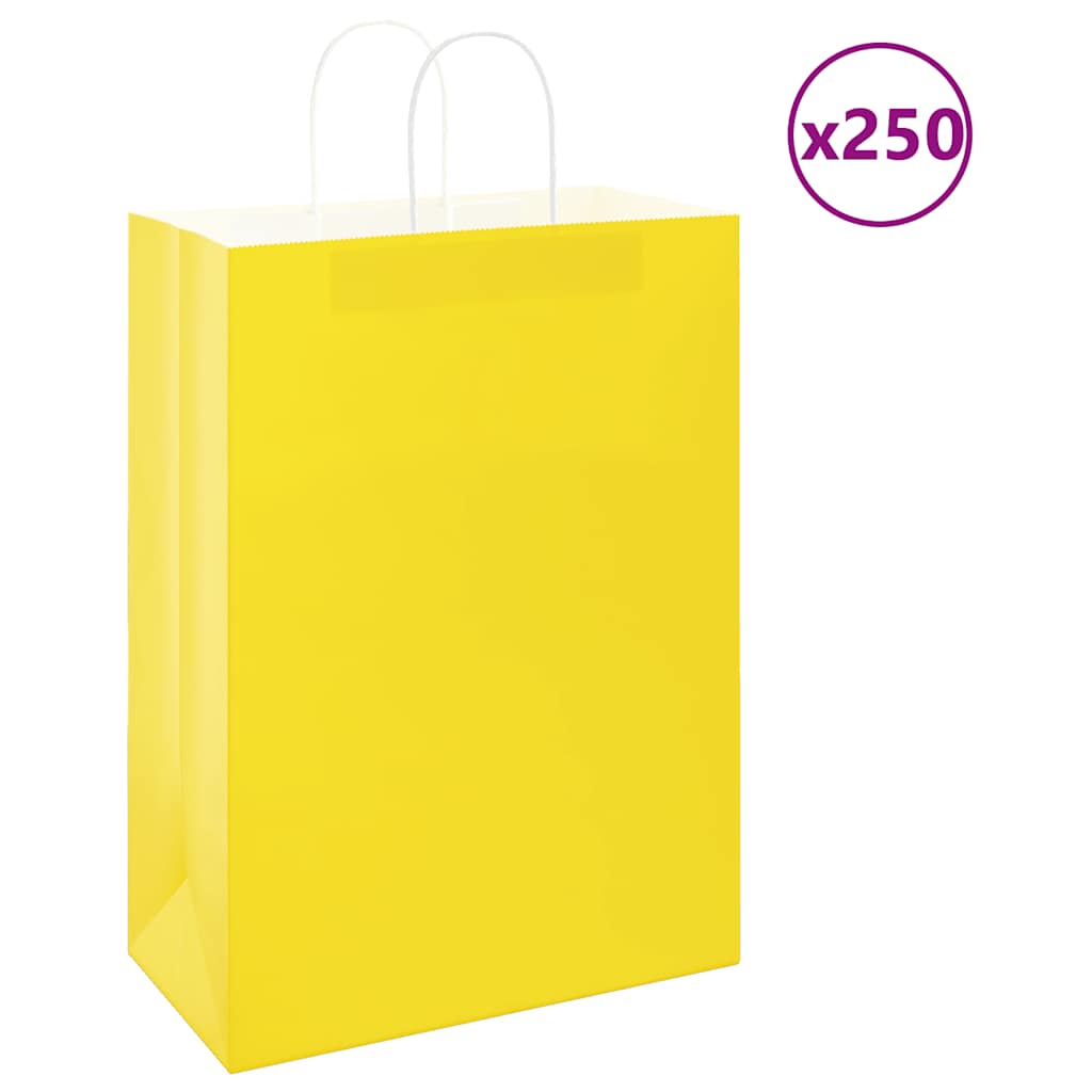HKH Sacos de Papel 250 Unidades com Alças - Amarelo - 32x17x44 cm