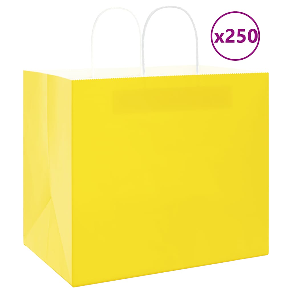 HKH Sacos de Papel 250 Unidades com Alças - Amarelo - 32x22x28 cm