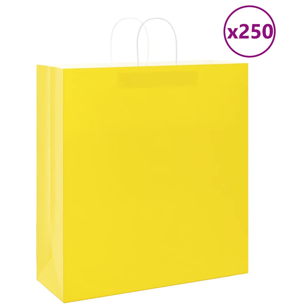HKH Sacos de Papel 250 Unidades com Alças - Amarelo - 45x17x48 cm