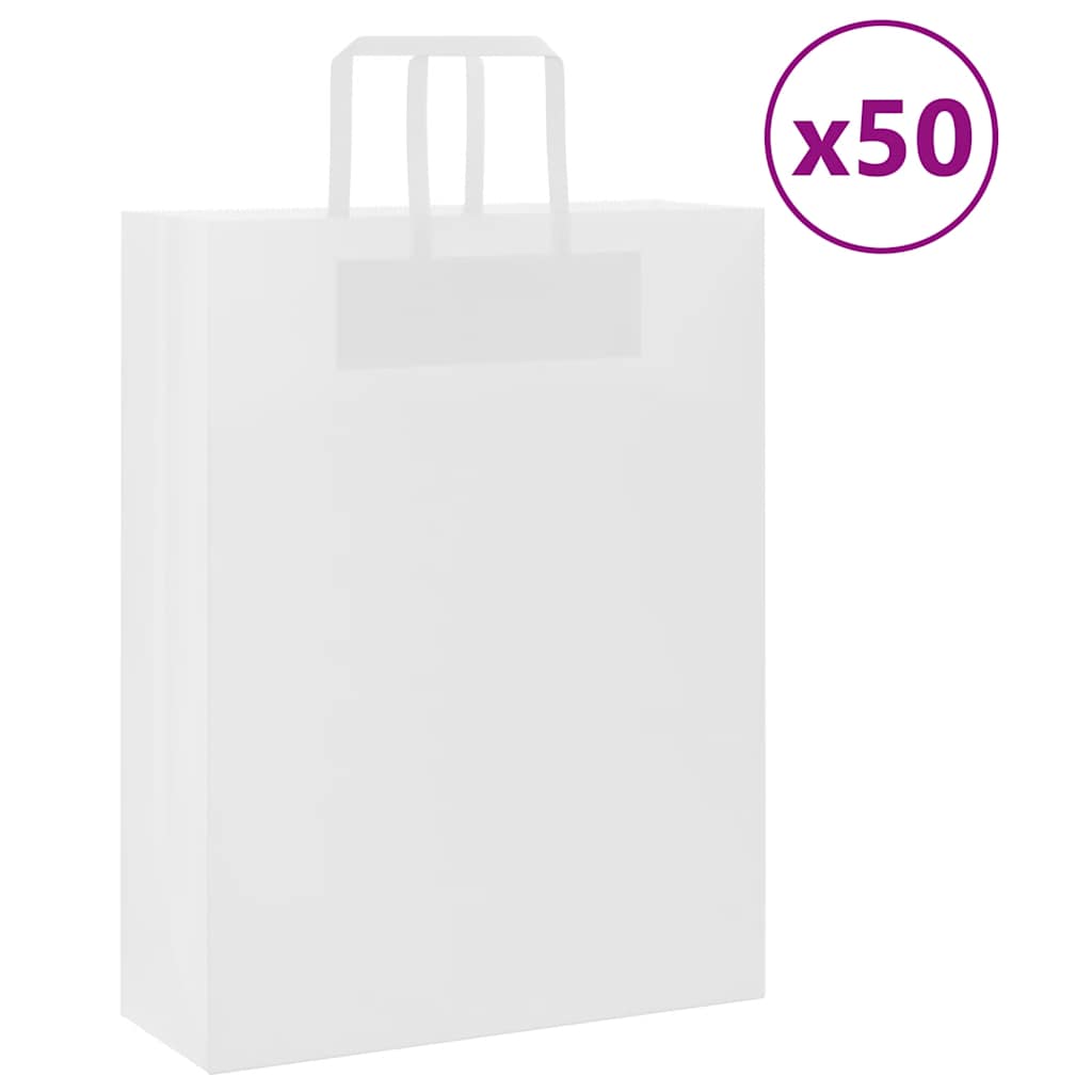 HKH Sacos de Papel 50 Unidades com Alças - Branco - 32x12x42 cm