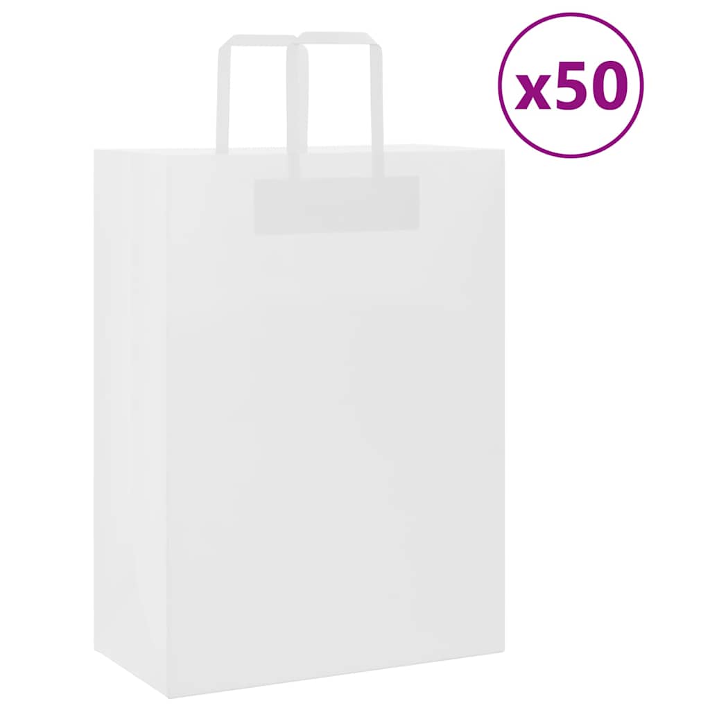 HKH Sacos de Papel 50 Unidades com Alças - Branco - 32x17x44 cm