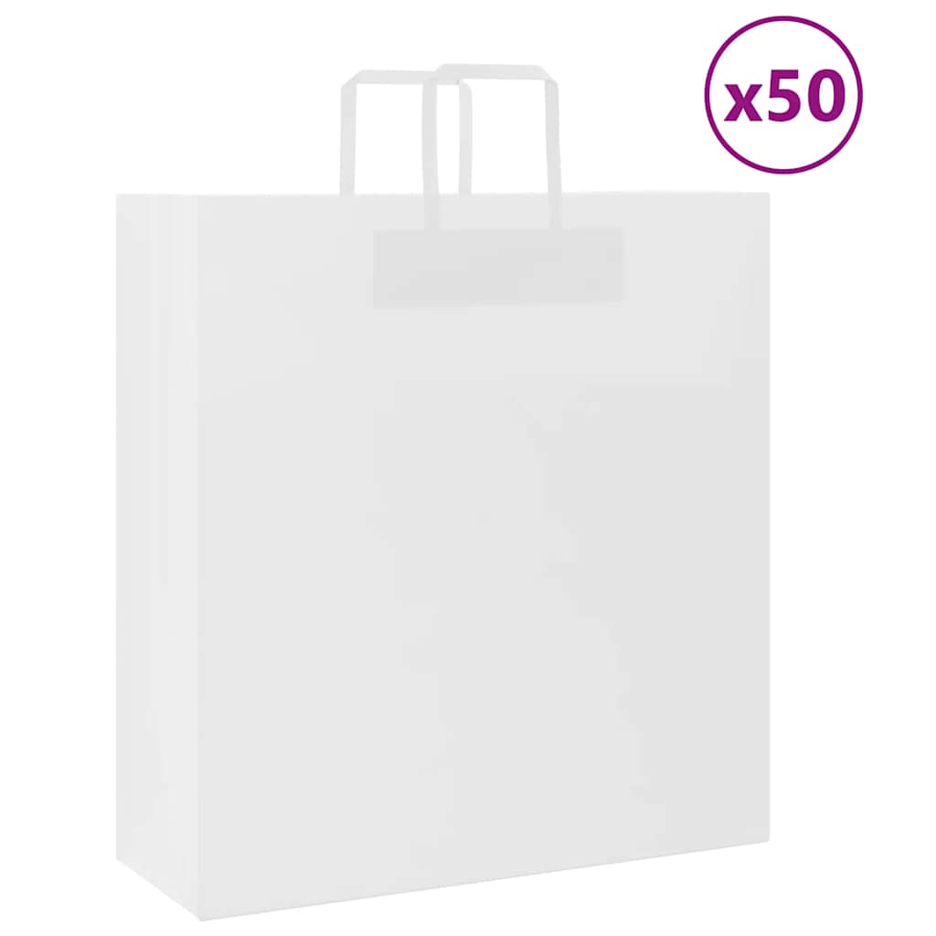 HKH Sacos de Papel 50 Unidades com Alças - Branco - 45x17x48 cm