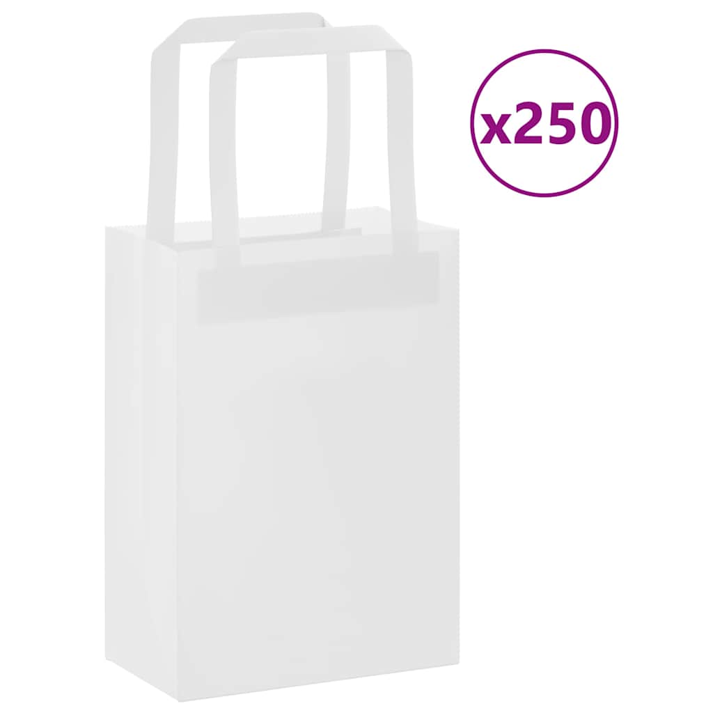 HKH Sacos de Papel 250 Unidades com Alças - Branco - 15x8x21 cm