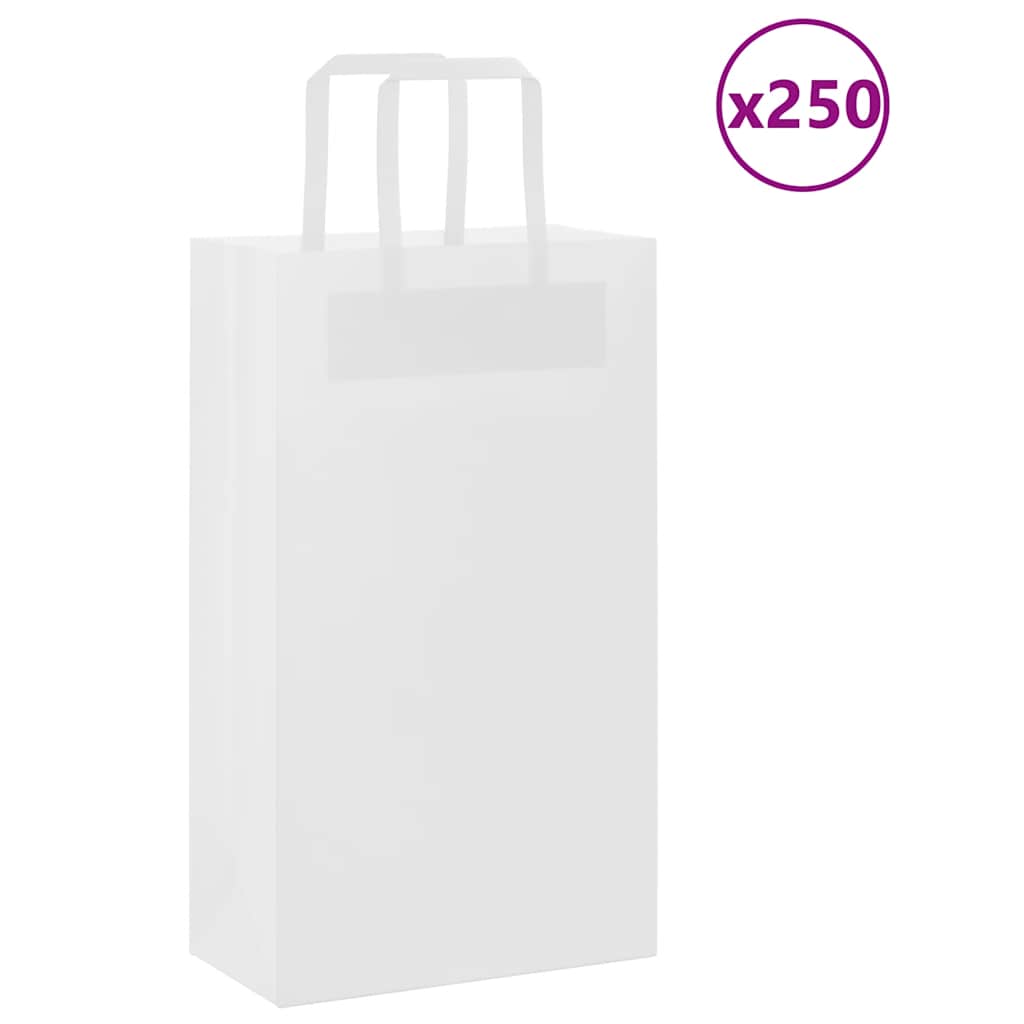 HKH Sacos de Papel 250 Unidades com Alças - Branco - 21x11x36 cm