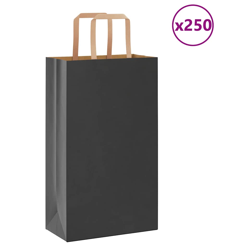 HKH Sacos de Papel 250 Unidades com Alças - Preto - 21x11x36 cm