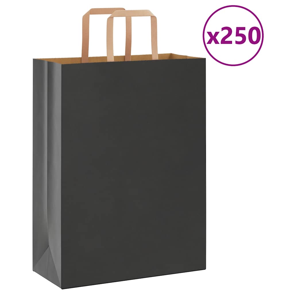 HKH Sacos de Papel 250 Unidades com Alças - Preto - 26x12x35 cm