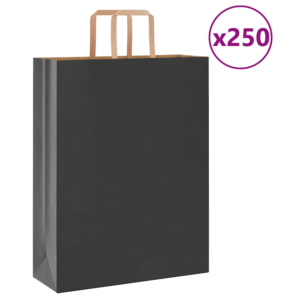 HKH Sacos de Papel 250 Unidades com Alças - Preto - 32x12x42 cm