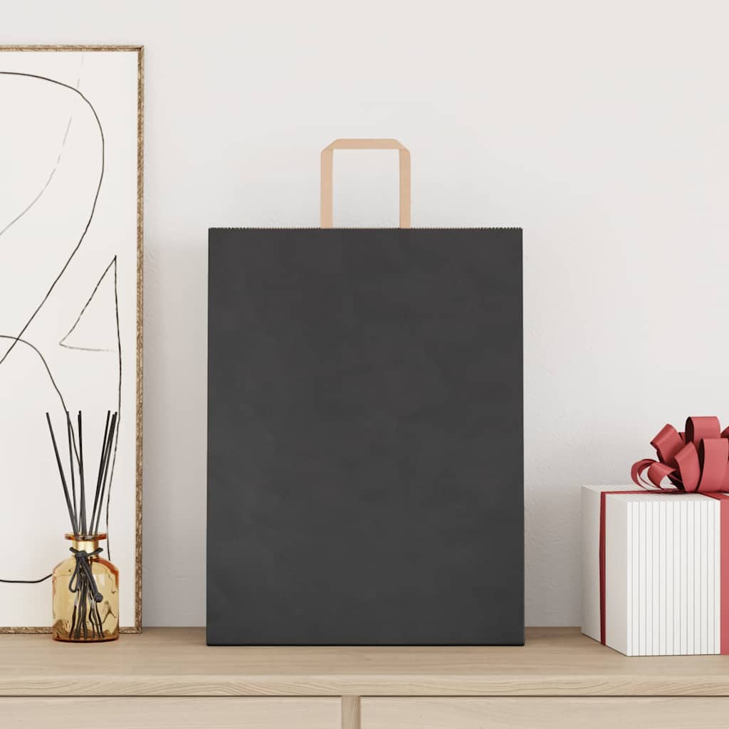 HKH Sacos de Papel 250 Unidades com Alças - Preto - 32x12x42 cm