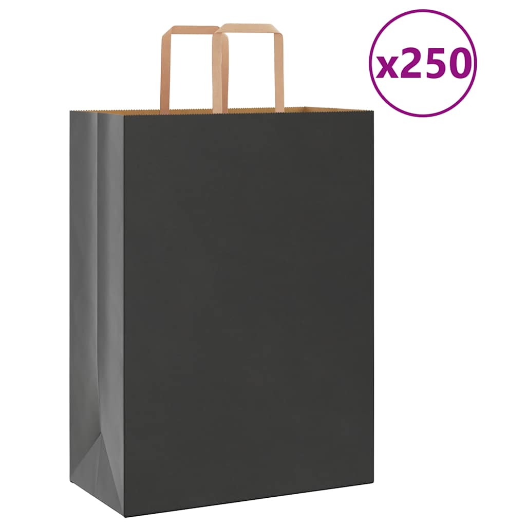 HKH Sacos de Papel 250 Unidades com Alças - Preto - 32x17x44 cm