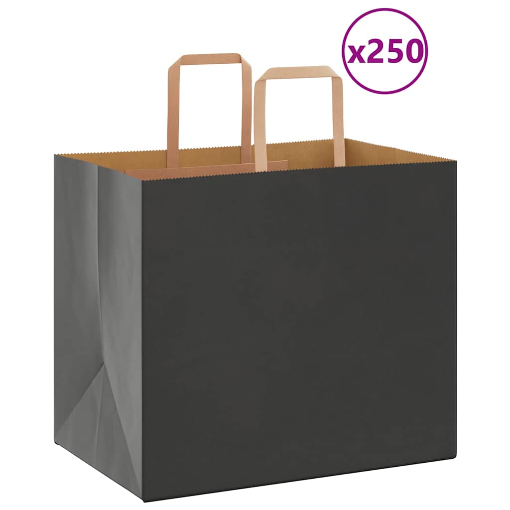 HKH Sacos de Papel 250 Unidades com Alças - Preto - 32x22x28 cm