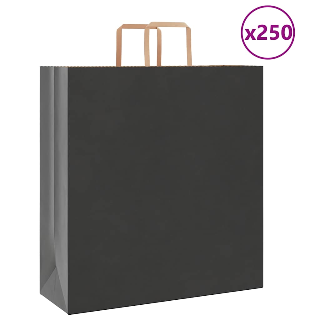 HKH Sacos de Papel 250 Unidades com Alças - Preto - 45x17x48 cm
