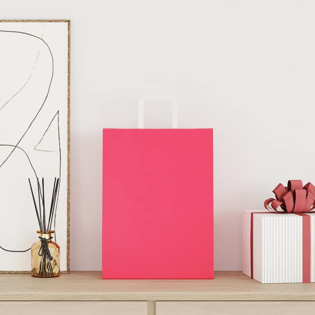 HKH Sacos de Papel 50 Unidades com Alças - Rosa - 26x12x35 cm