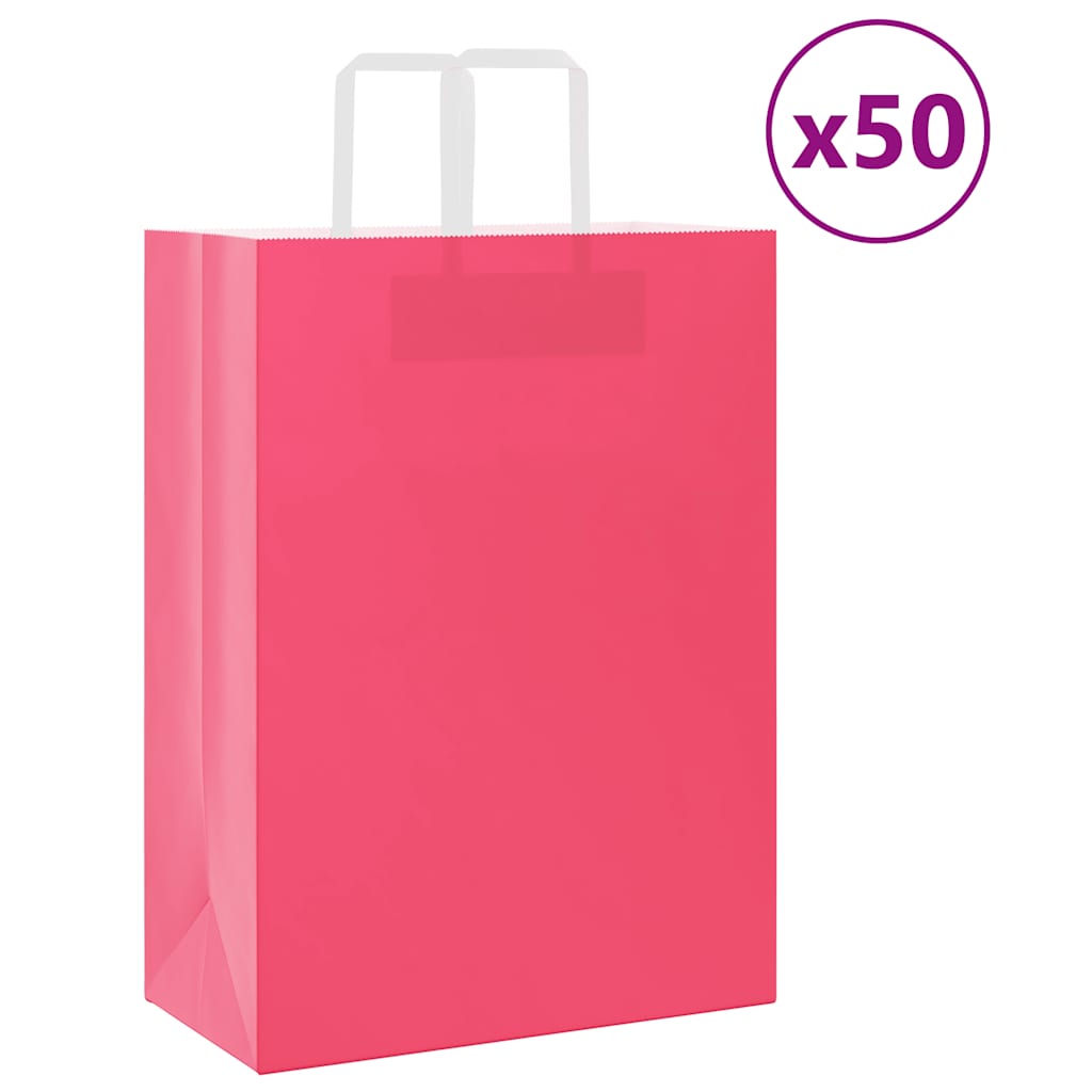 HKH Sacos de Papel 50 Unidades com Alças - Rosa - 32x17x44 cm