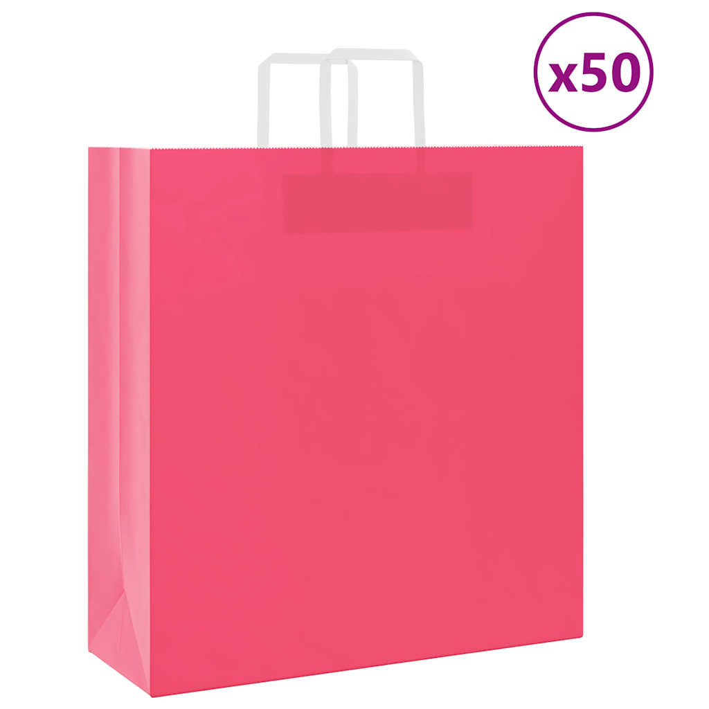 HKH Sacos de Papel 50 Unidades com Alças - Rosa - 45x17x48 cm