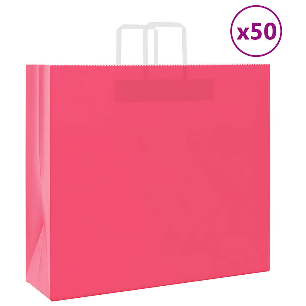 HKH Sacos de Papel 50 Unidades com Alças - Rosa - 54x15x49 cm