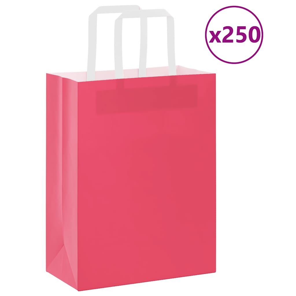 HKH Sacos de Papel 250 Unidades com Alças - Rosa - 21x11x28 cm