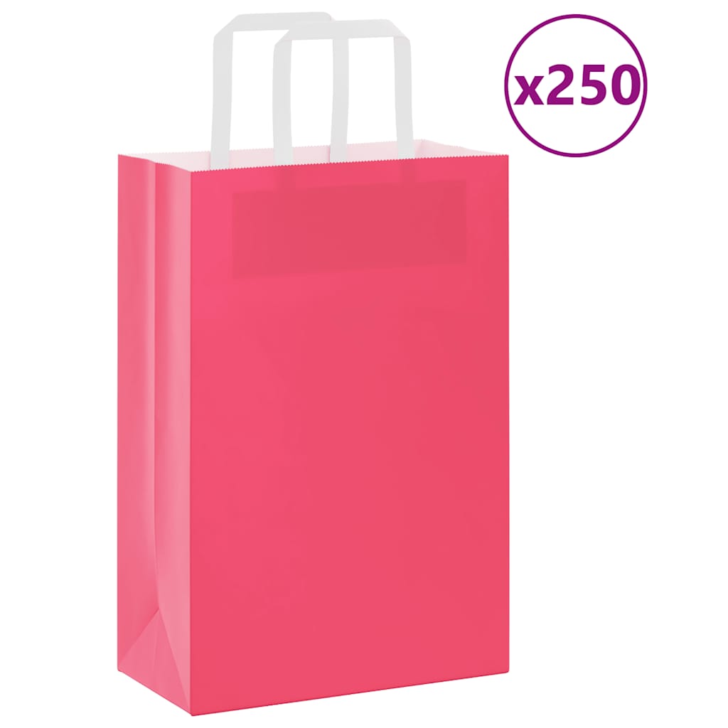 HKH Sacos de Papel 250 Unidades com Alças - Rosa - 21x11x31 cm