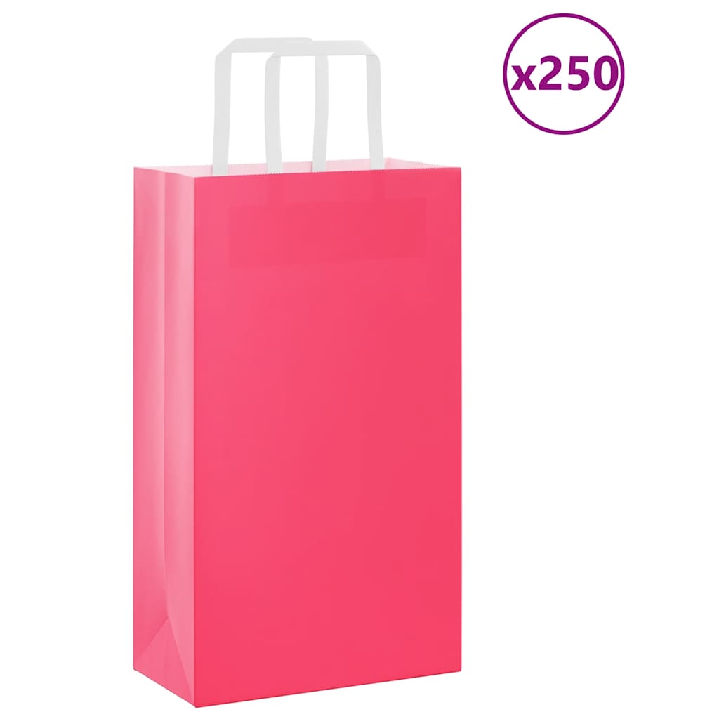 HKH Sacos de Papel 250 Unidades com Alças - Rosa - 21x11x36 cm