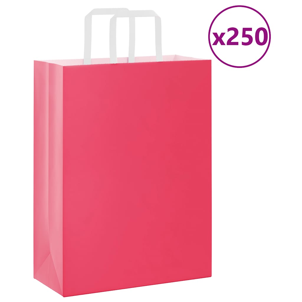 HKH Sacos de Papel 250 Unidades com Alças - Rosa - 26x12x35 cm