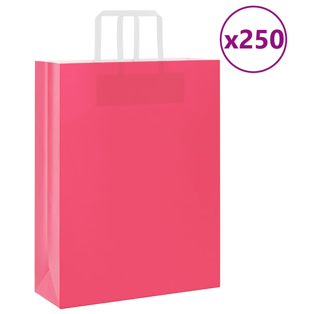 HKH Sacos de Papel 250 Unidades com Alças - Rosa - 32x12x42 cm
