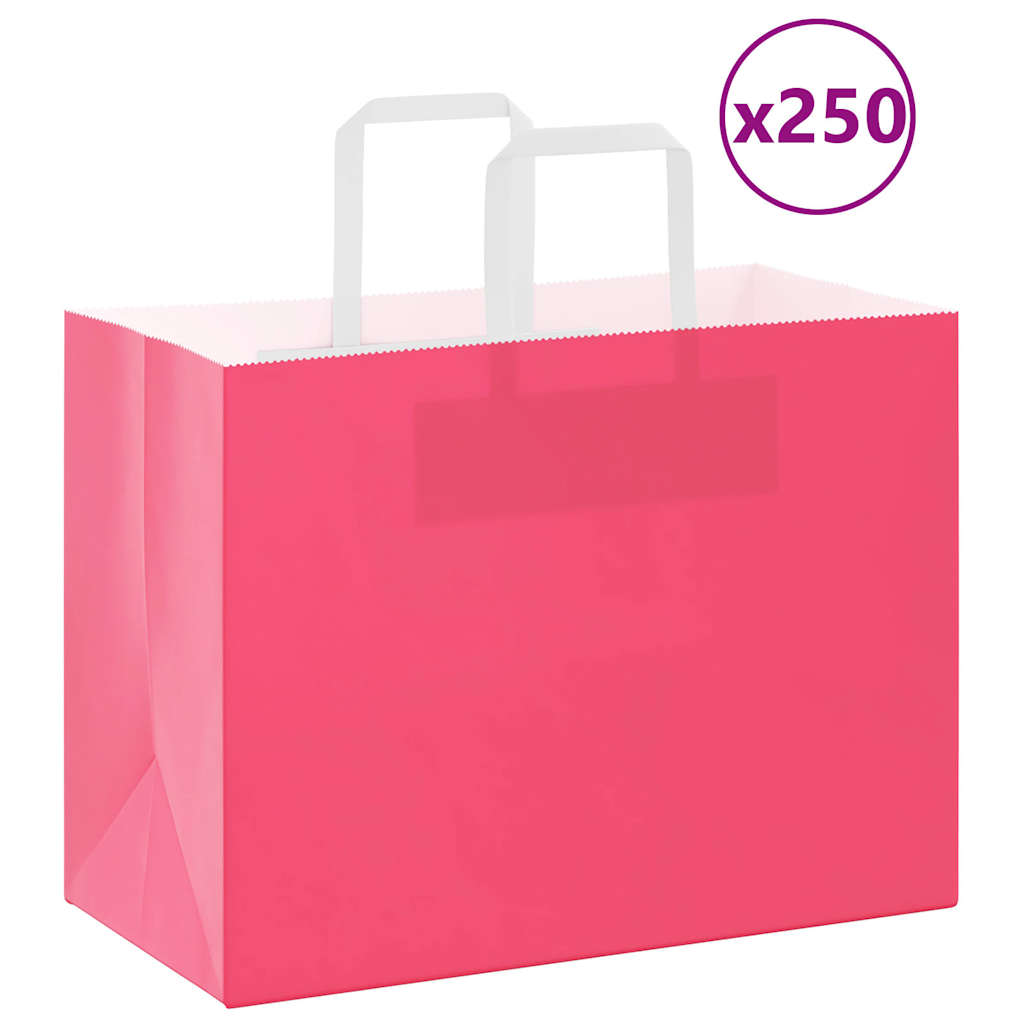 HKH Sacos de Papel 250 Unidades com Alças - Rosa - 32x17x25 cm