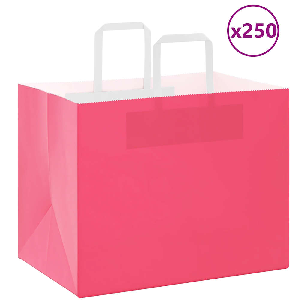 HKH Sacos de Papel 250 Unidades com Alças - Rosa - 32x22x24 cm