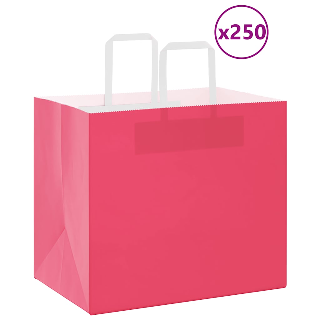 HKH Sacos de Papel 250 Unidades com Alças - Rosa - 32x22x28 cm