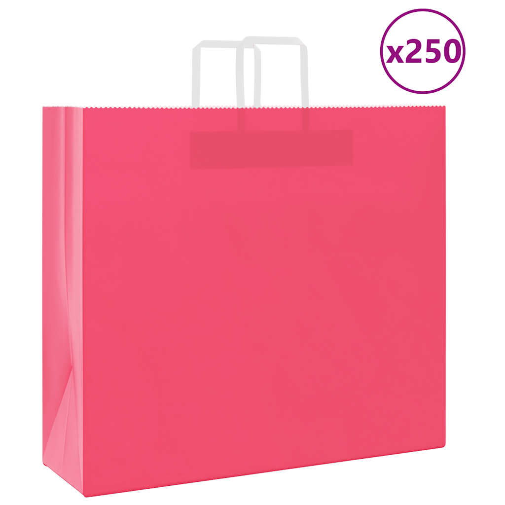 HKH Sacos de Papel 250 Unidades com Alças - Rosa - 54x15x49 cm