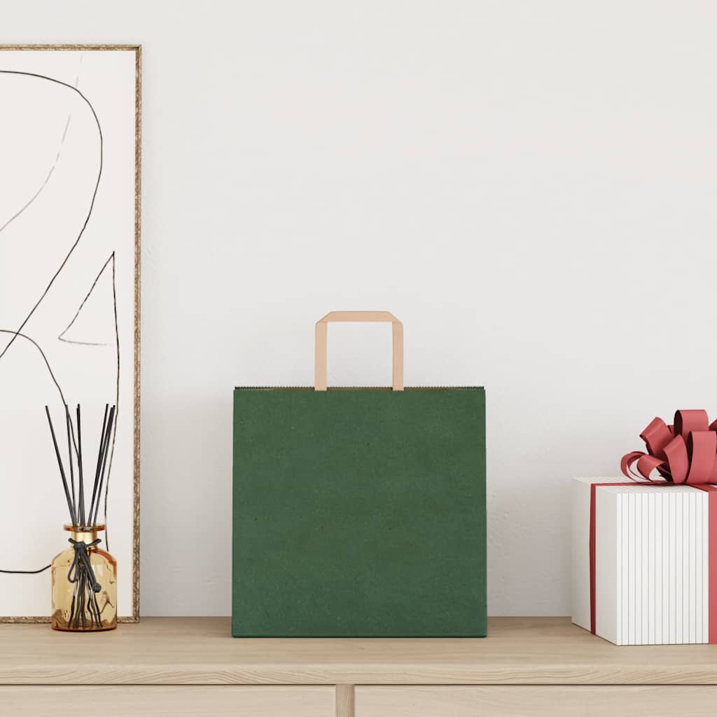 HKH Sacos de Papel 50 Unidades com Alças - Verde - 26x17x25 cm