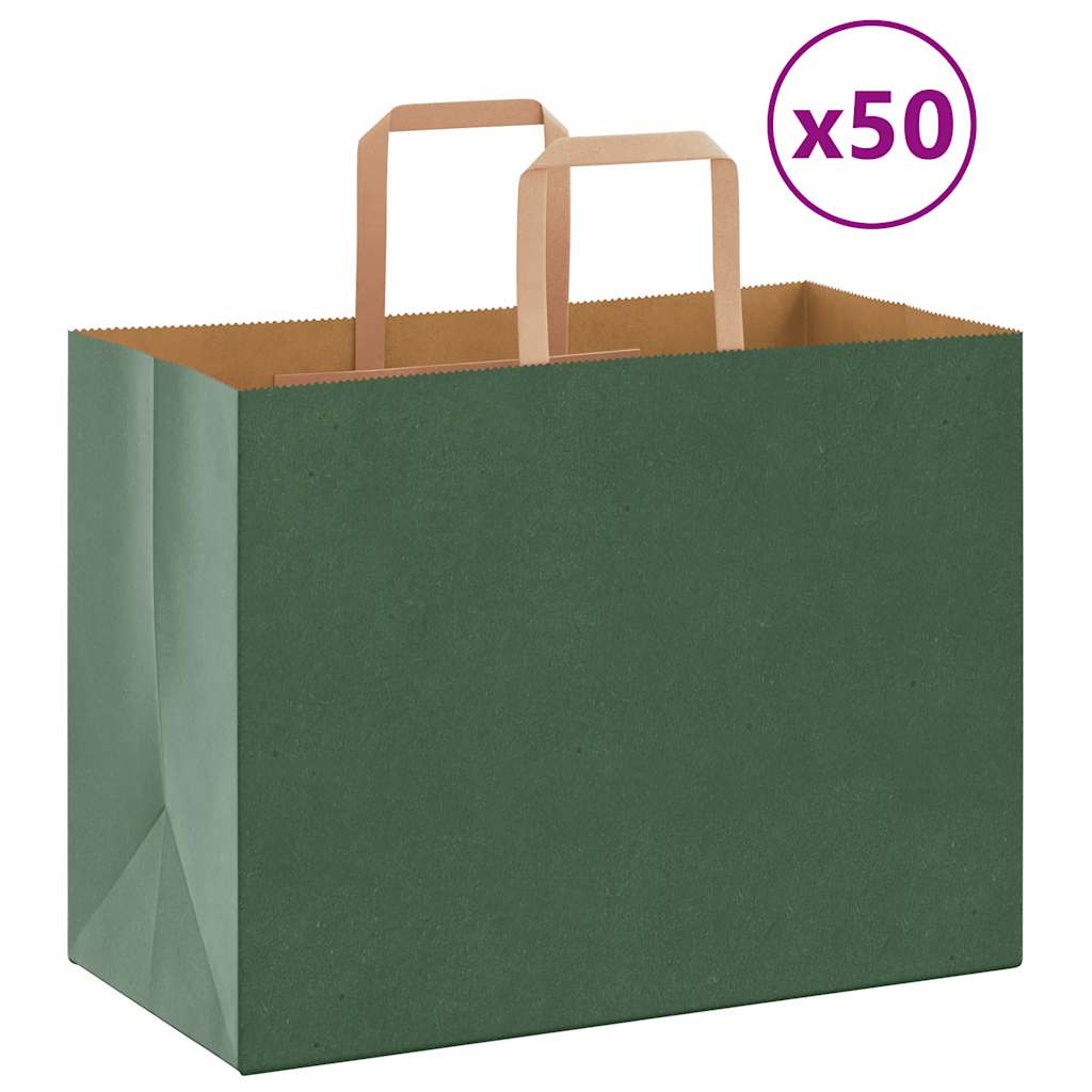 HKH Sacos de Papel 50 Unidades com Alças - Verde - 32x17x25 cm