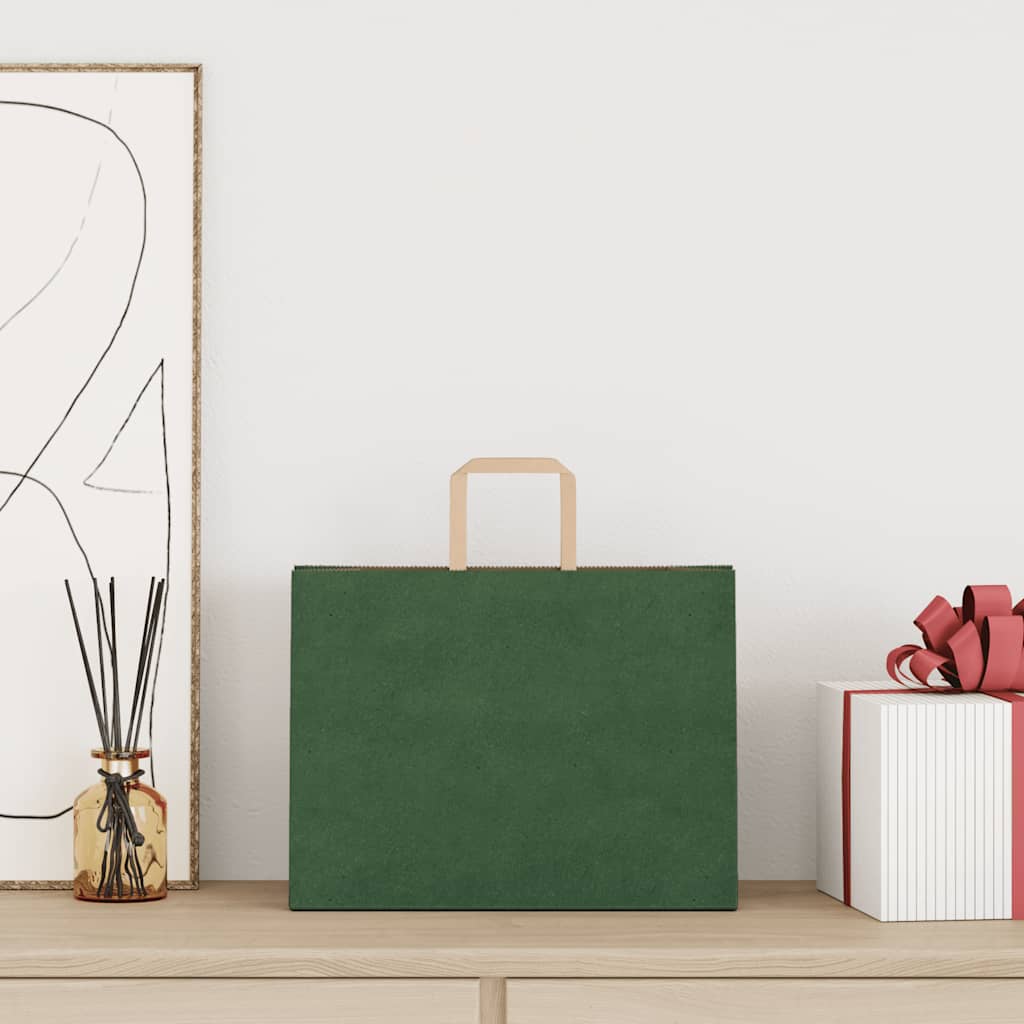 HKH Sacos de Papel 50 Unidades com Alças - Verde - 32x17x25 cm