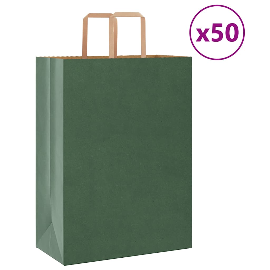 HKH Sacos de Papel 50 Unidades com Alças - Verde - 32x17x44 cm