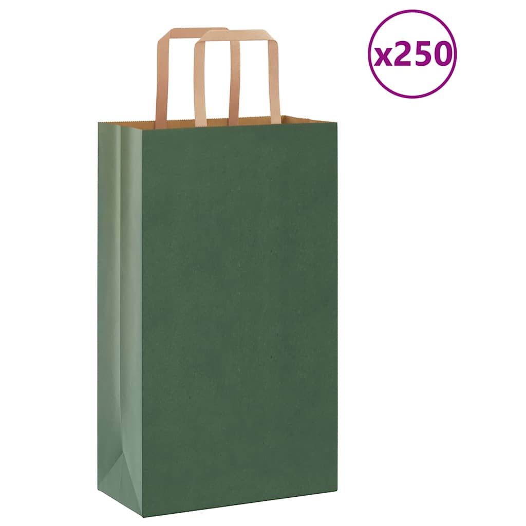 HKH Sacos de Papel 250 Unidades com Alças - Verde - 21x11x36 cm