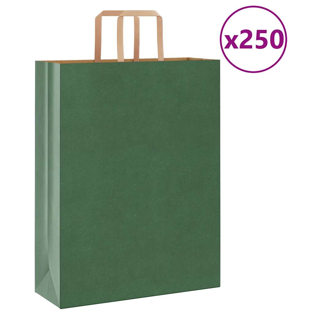 HKH Sacos de Papel 250 Unidades com Alças - Verde - 32x12x42 cm