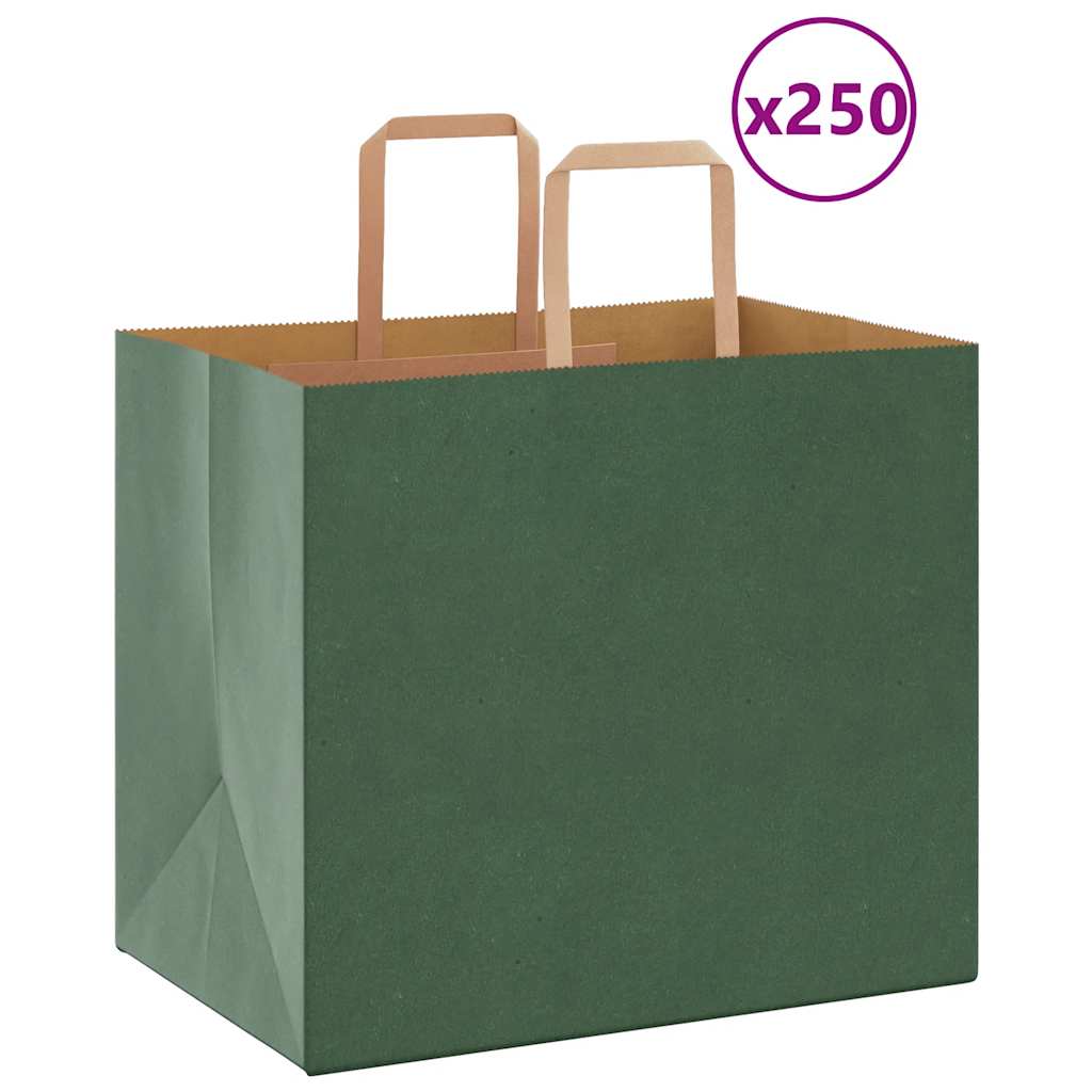 HKH Sacos de Papel 250 Unidades com Alças - Verde - 32x22x28 cm