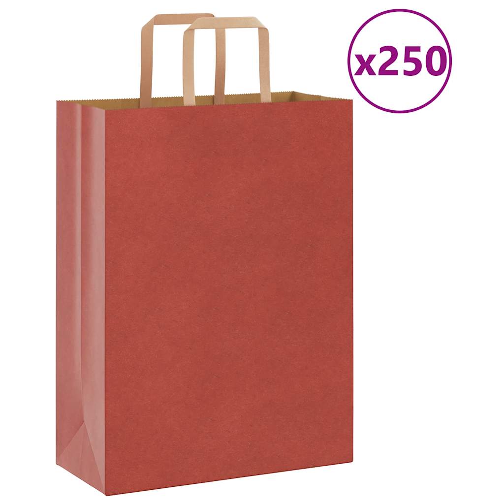 HKH Sacos de Papel 250 Unidades com Alças - Vermelho - 26x12x35 cm