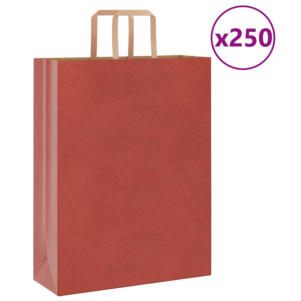 HKH Sacos de Papel 250 Unidades com Alças - Vermelho - 32x12x42 cm