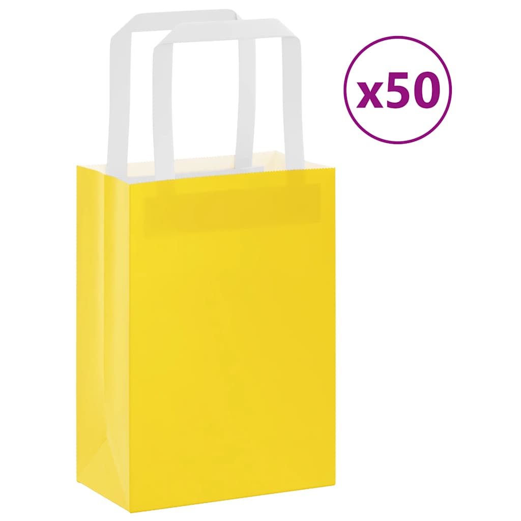 HKH Sacos de Papel 50 Unidades com Alças - Amarelo - 15x8x21 cm